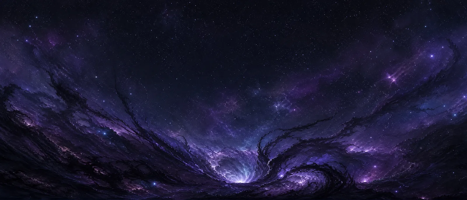 A cosmic starfield rift with swirling violet void tendrils